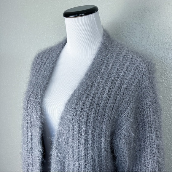 POL Shimmer Silver Gray Open Front Cozy Cardigan Sweater S - EUC, Knit, Metallic - Picture 3 of 10